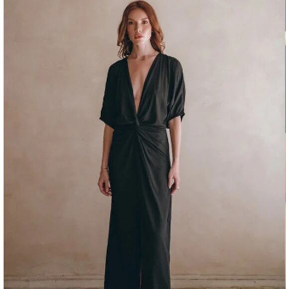Pampelone Giselle Midi Dress Black Plunge Neck Front Twist Womens Small New - Picture 1 of 16